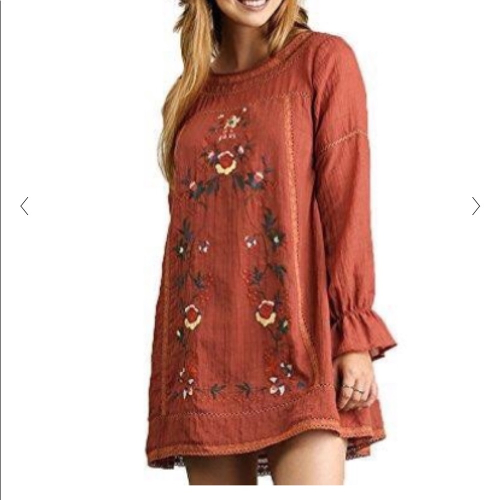 Umgee Long Sleeve Embroidered Boho Dress